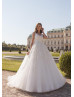 Beaded Ivory Floral Lace Tulle Modern Wedding Dress